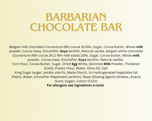 Barbarian Chocolate Bar Ingredients